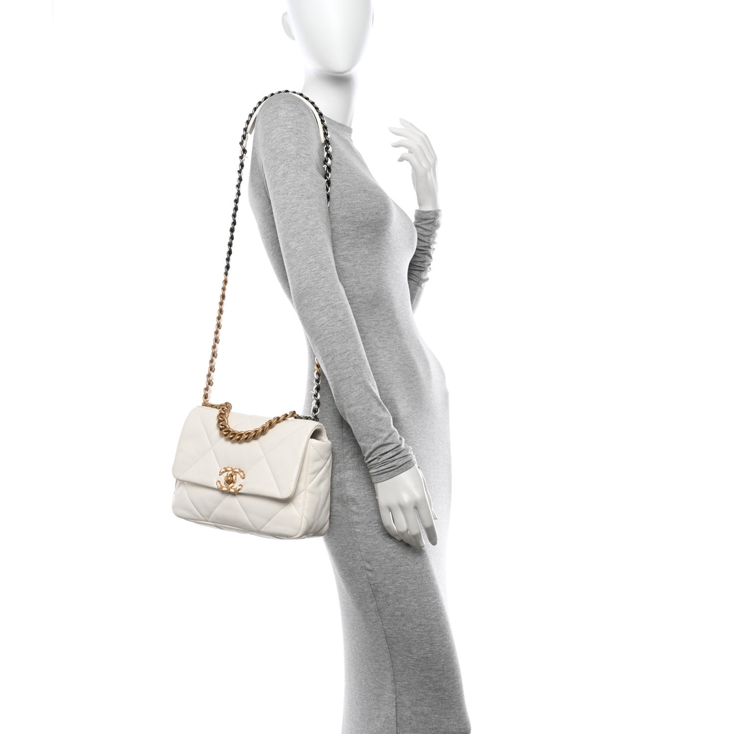 Chanel Goatskin Quilted Medium Chanel 19 Flap White 3 of 12
