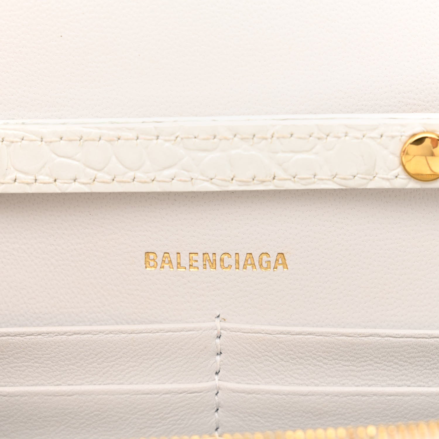 Balenciaga Shiny Calfskin Crocodile Embossed Hourglass Chain Bag White 6 of 9