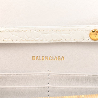 Balenciaga Shiny Calfskin Crocodile Embossed Hourglass Chain Bag White 6 of 9