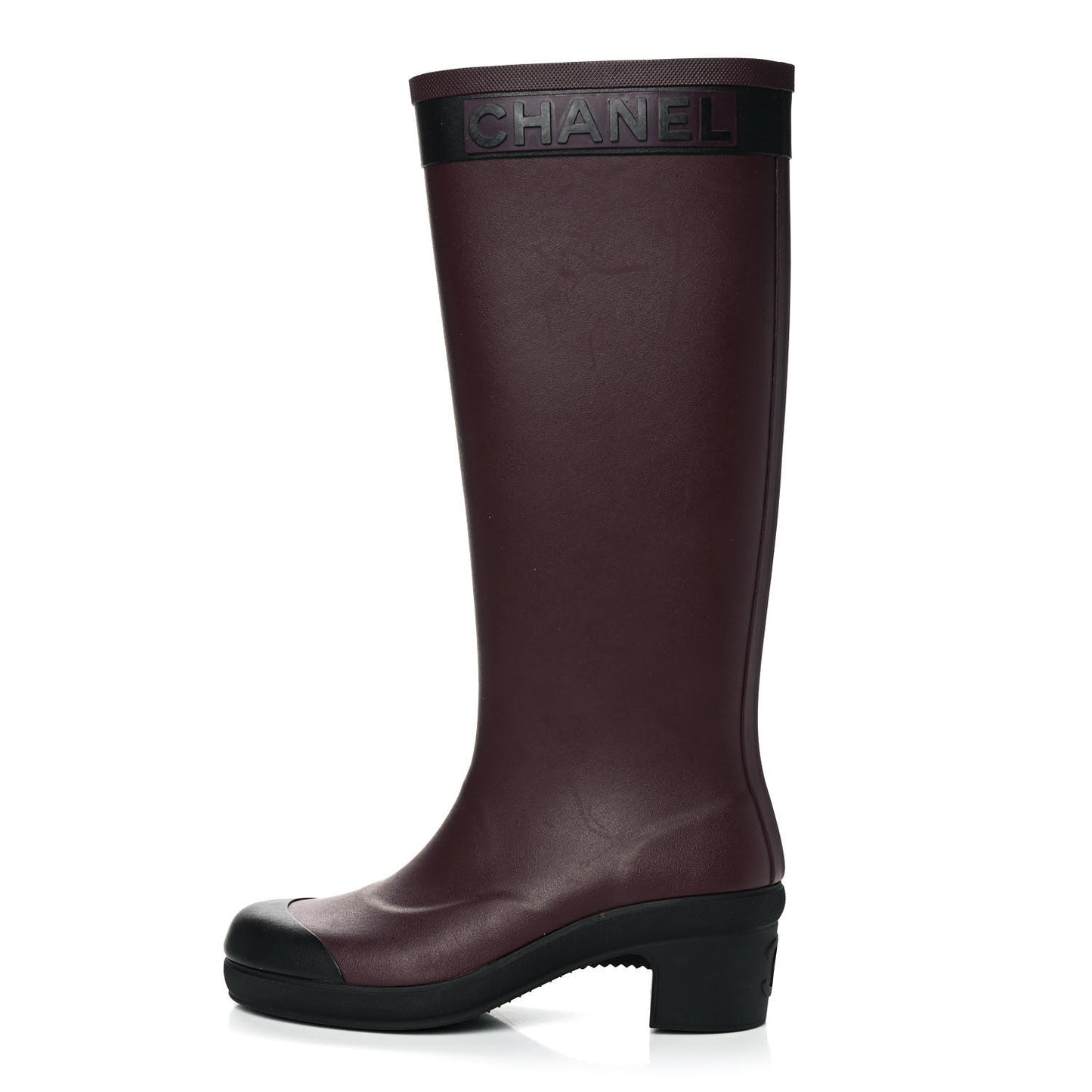 Rubber Logo Rain Boots 36 Burgundy Black