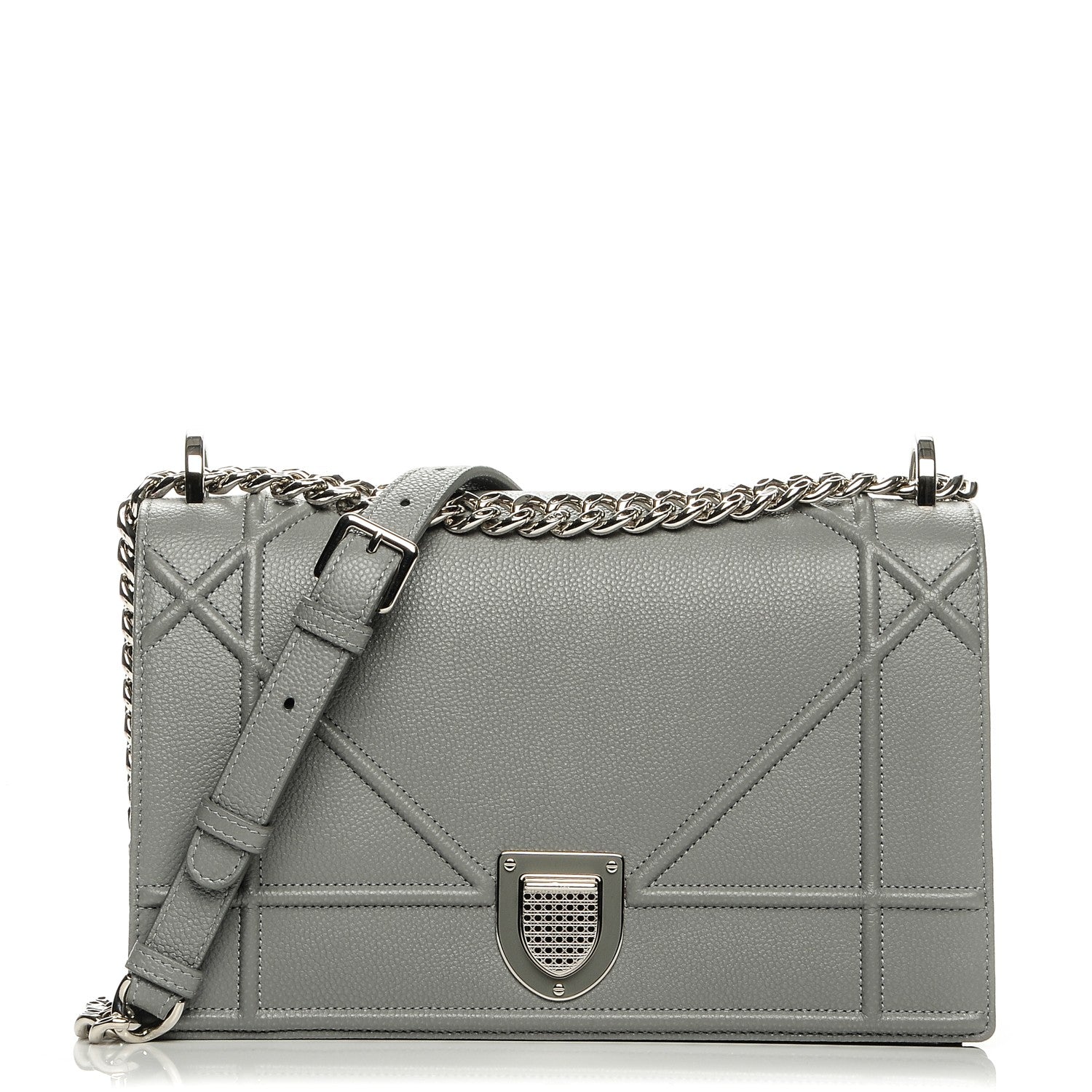 Christian Dior Grained Calfskin Medium Diorama Flap Bag Gris 1 of 7
