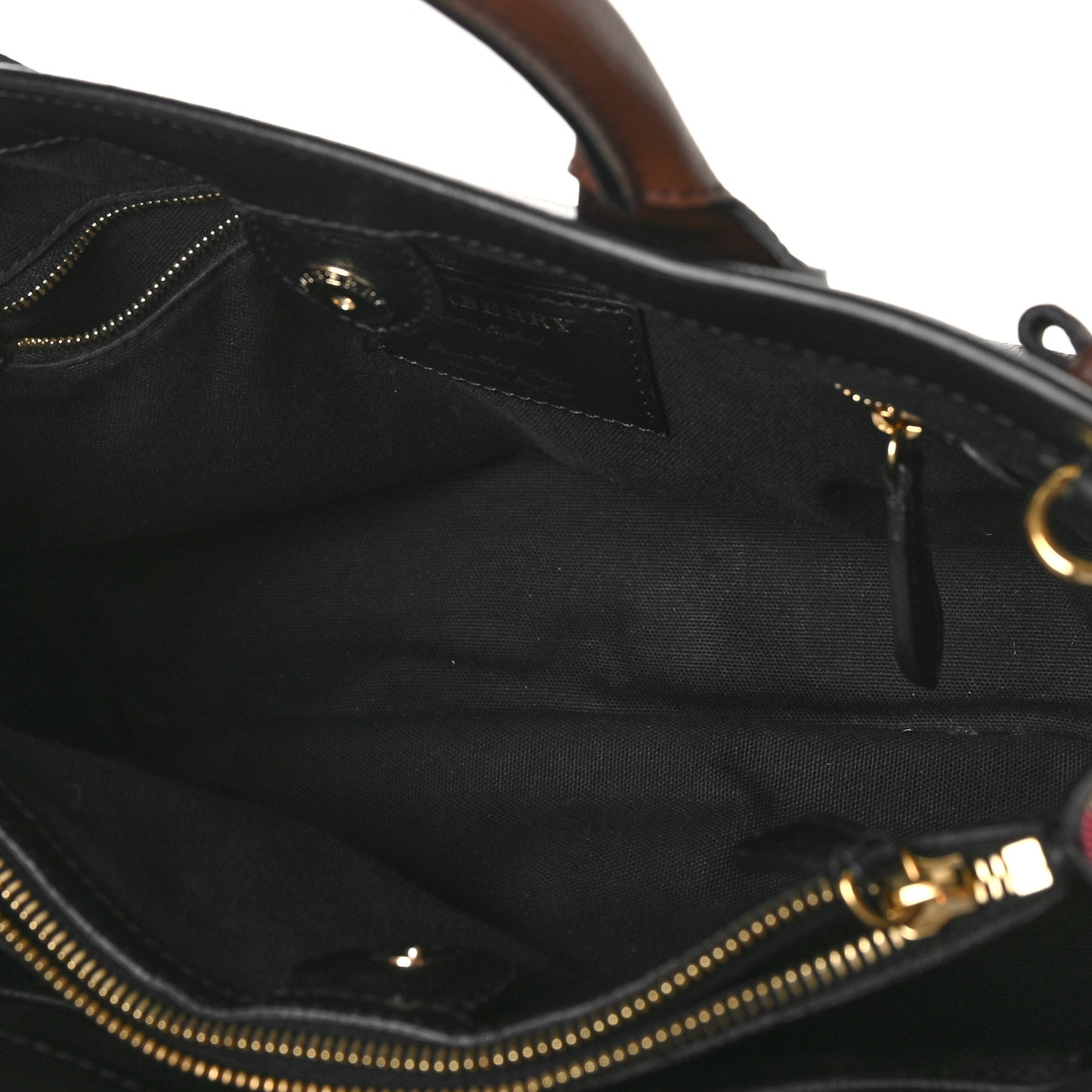 Grainy Calfskin House Check Two Tone Medium Banner Tote Black Brown