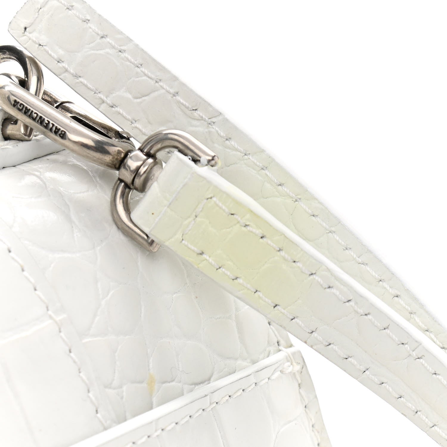 Balenciaga Calfskin Crocodile Embossed Small Hourglass Top Handle Bag White 13 of 15