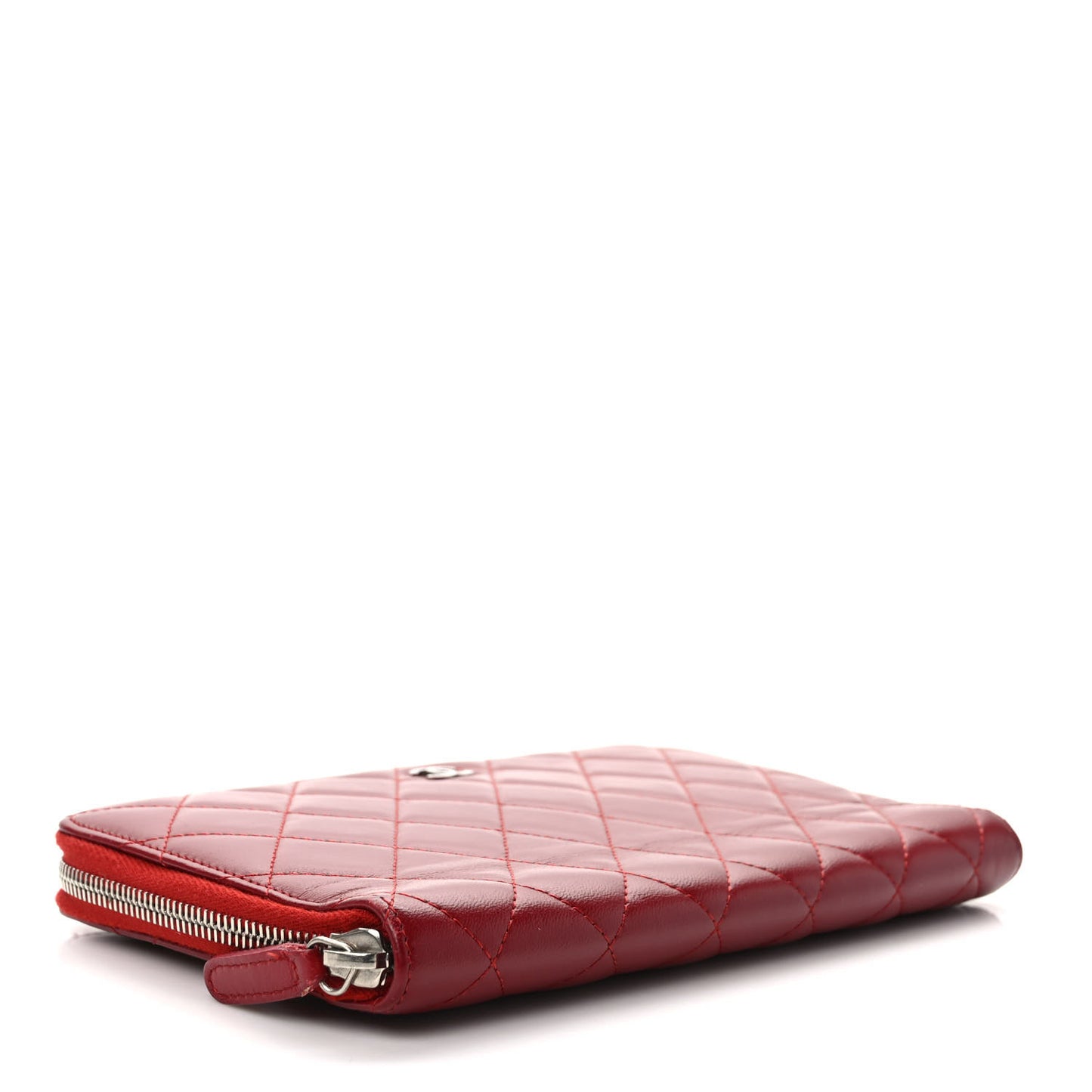Lambskin Quilted Large Zip Around Organizer Wallet Red