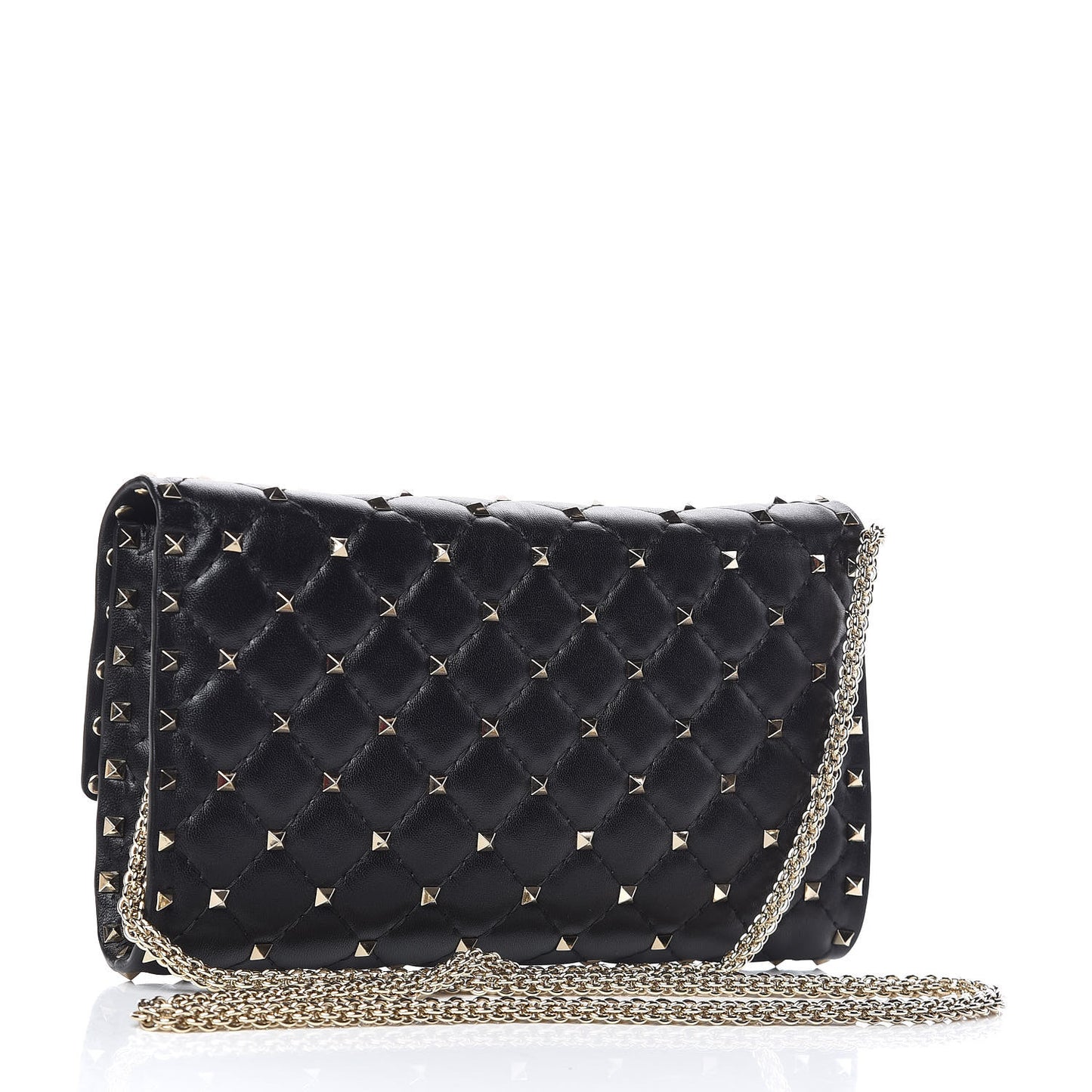 Lambskin Rockstud Spike Wallet on Chain Black