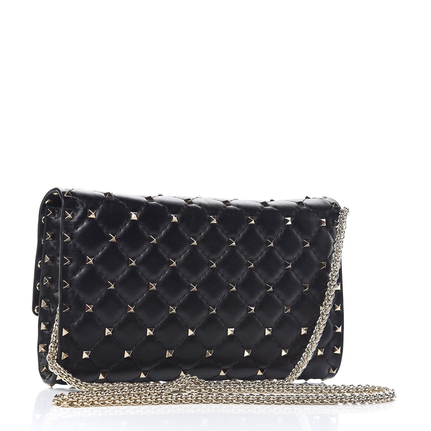 Valentino Garavani Lambskin Rockstud Spike Wallet on Chain Black 3 of 10