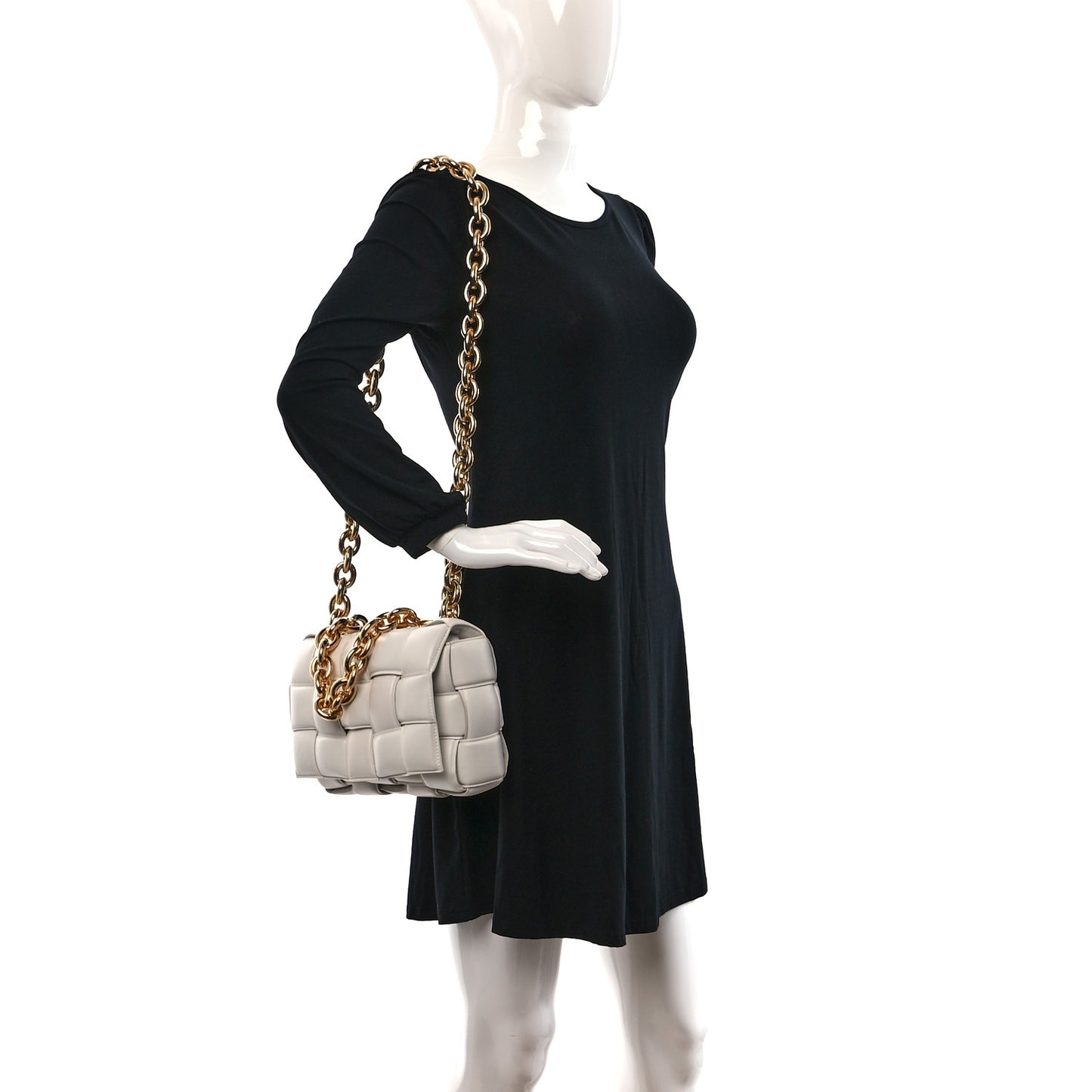 Lambskin Maxi Intreccio Padded Chain Cassette Crossbody Bag White