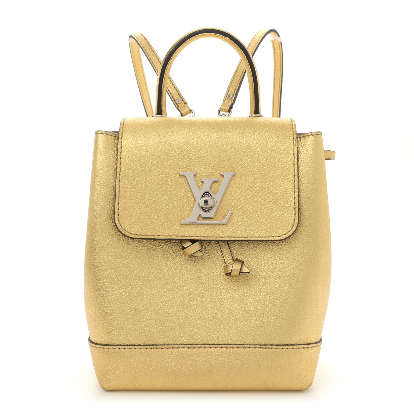 Metallic Calfskin Lockme Mini Backpack Gold