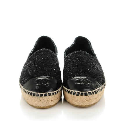Chanel Tweed Patent Goatskin Sequin CC Espadrilles 37 Black 2 of 9