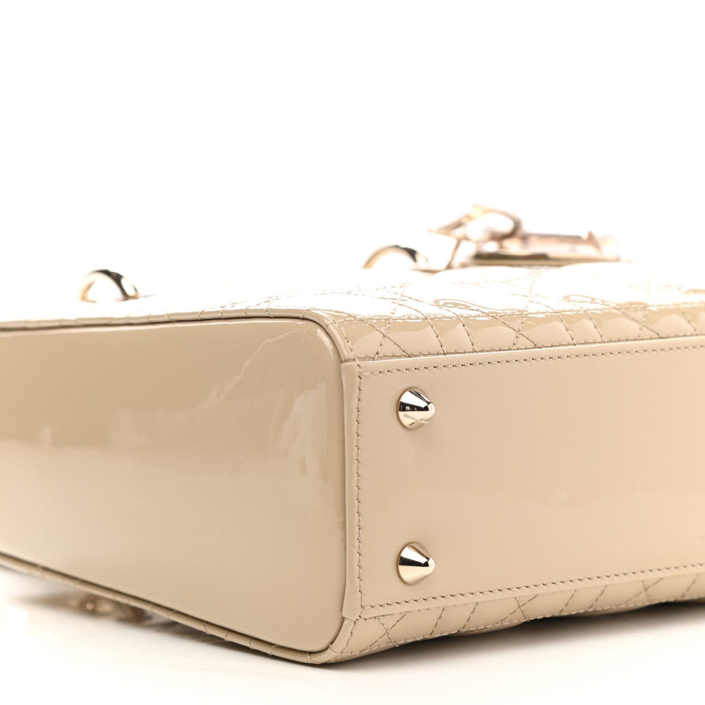 Patent Cannage Small Lady Dior Beige
