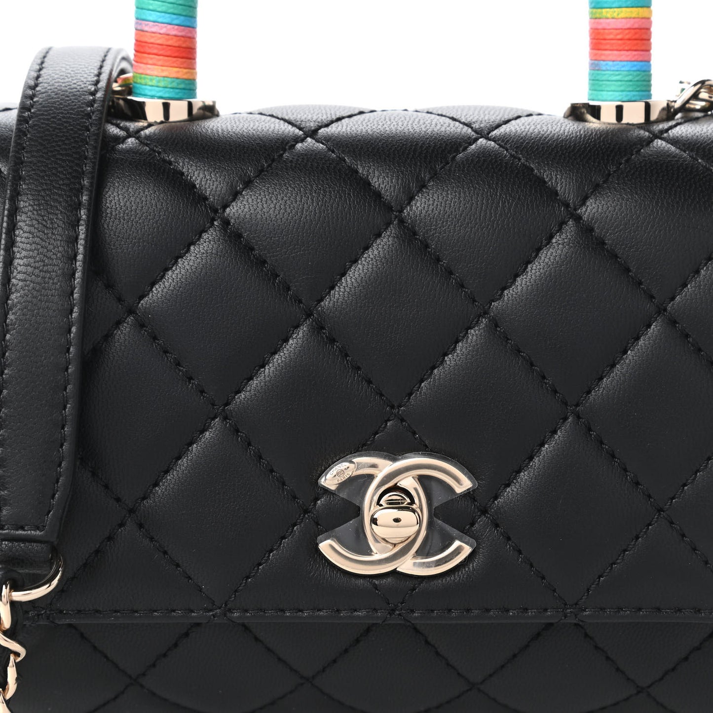 Goatskin Quilted Rainbow Extra Mini Coco Handle Flap Black