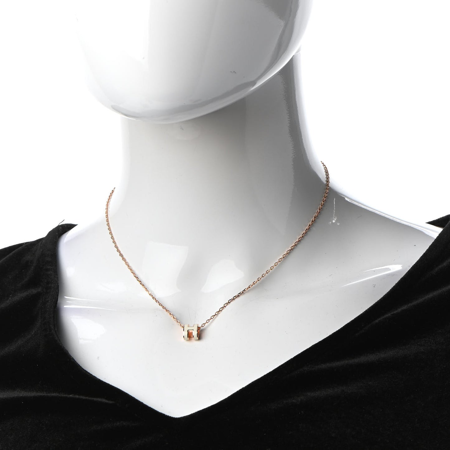 Lacquered Rose Gold Mini Pop H Pendant Necklace White