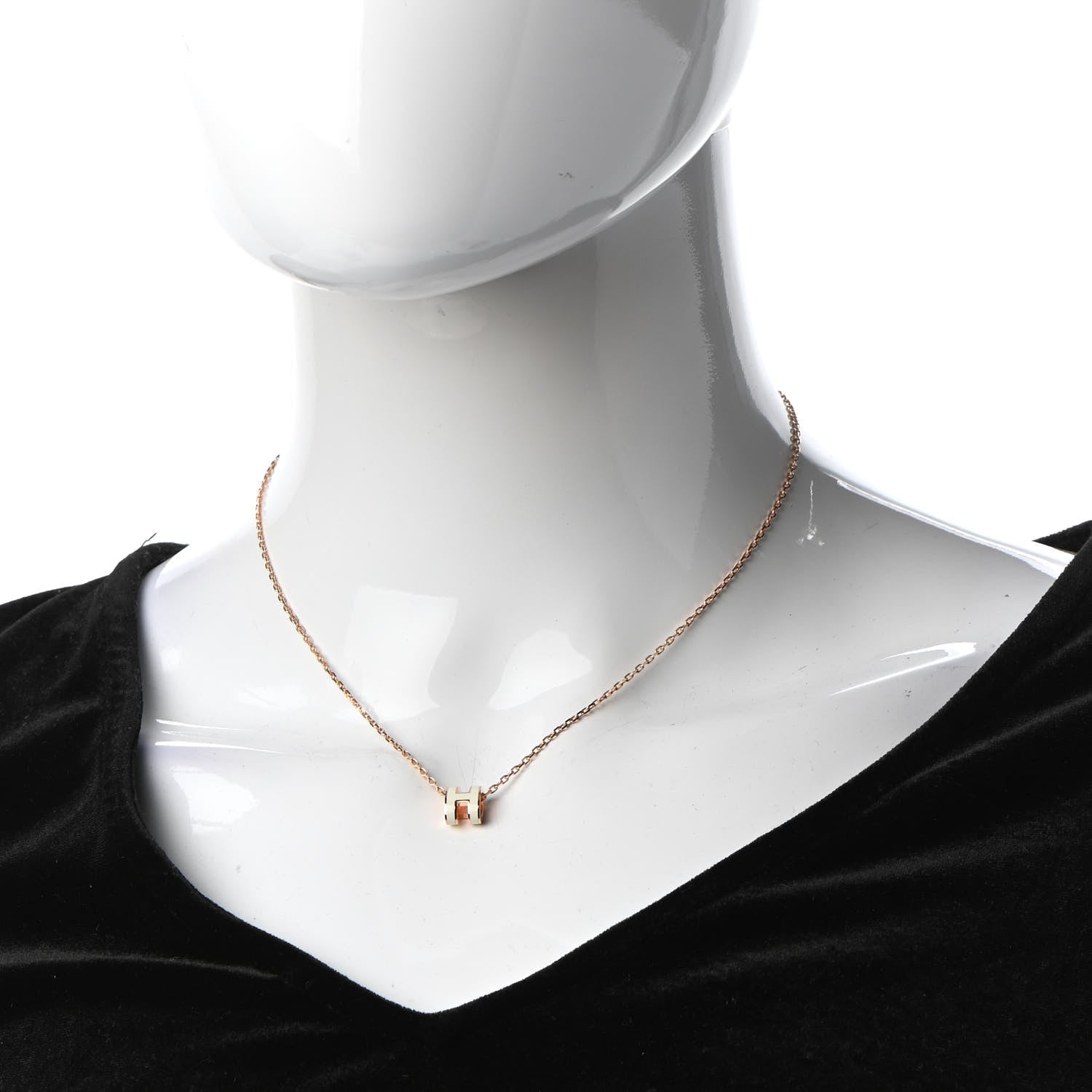 Hermes Lacquered Rose Gold Mini Pop H Pendant Necklace White 2 of 7