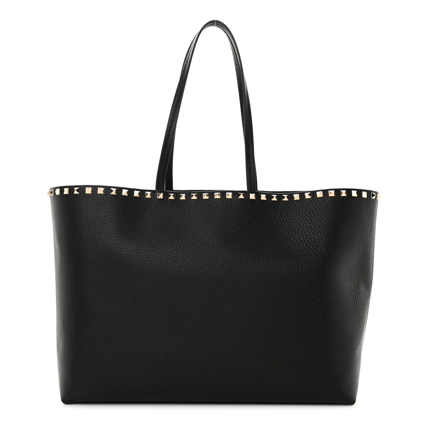 Grained Calfskin Rockstud Shoulder Tote Black