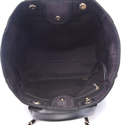 Chanel Straw Raffia Calfskin Striped Large Deauville Tote Black 5 of 9