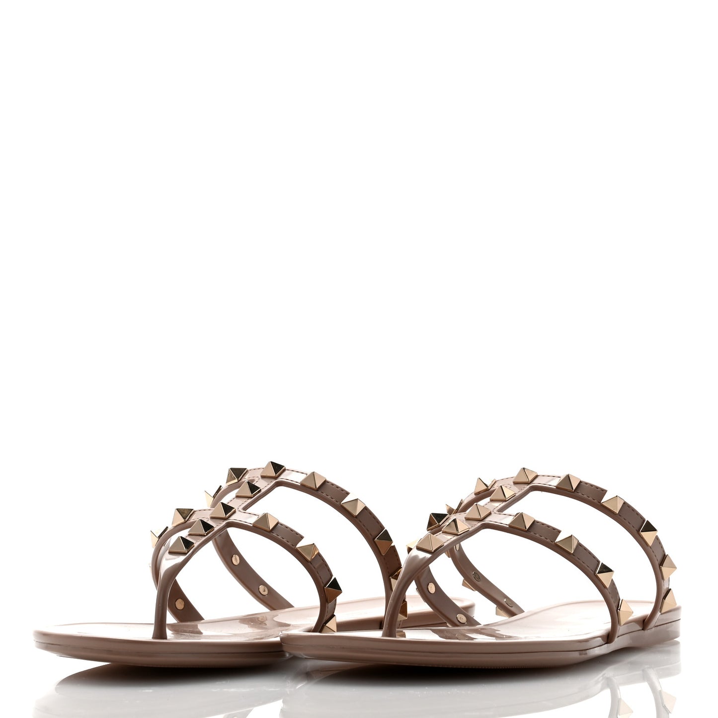 PVC Jelly Rockstud Caged Flat Thong Sandals 38 Poudre