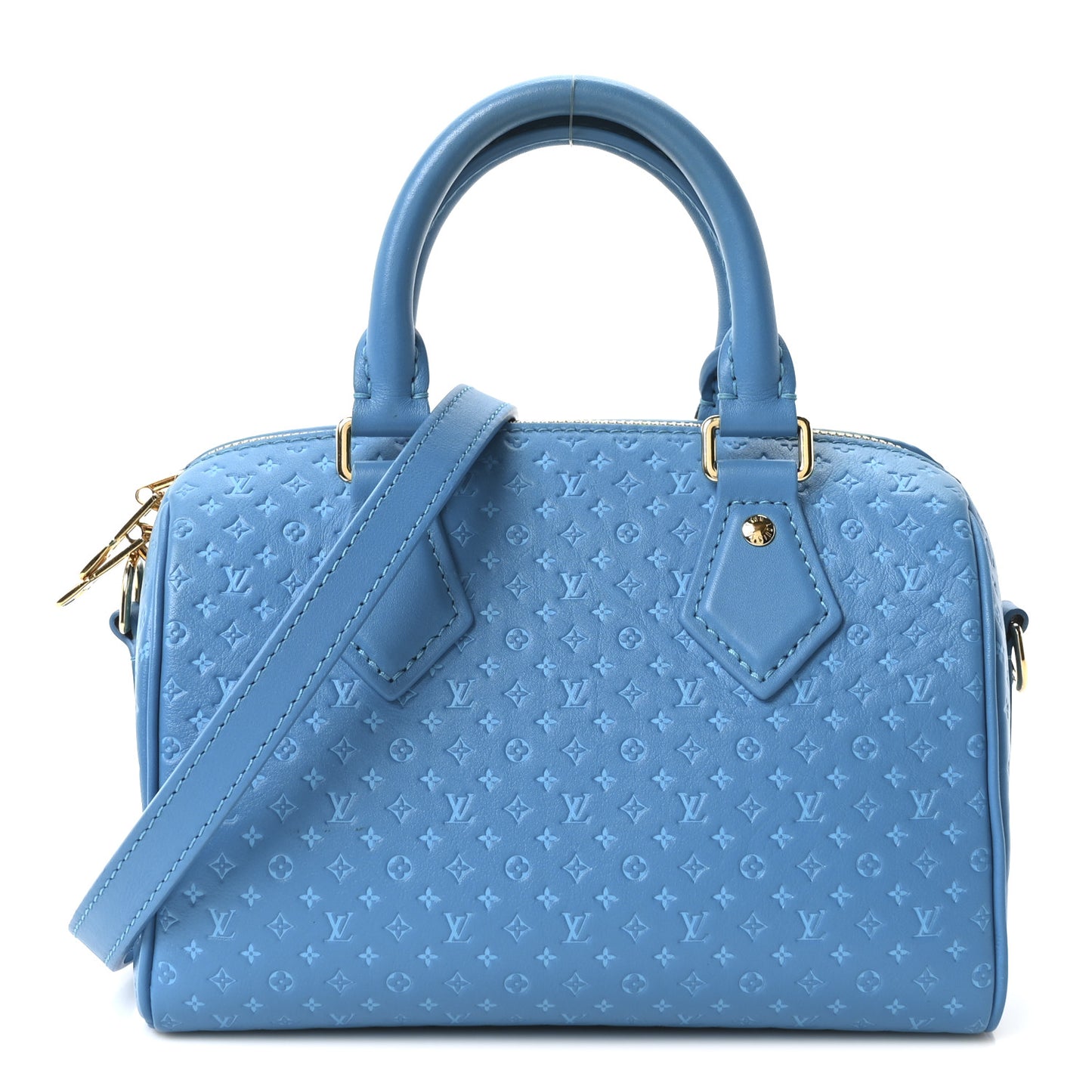 Calfskin Nanogram Embossed Speedy Bandouliere 20 Blue