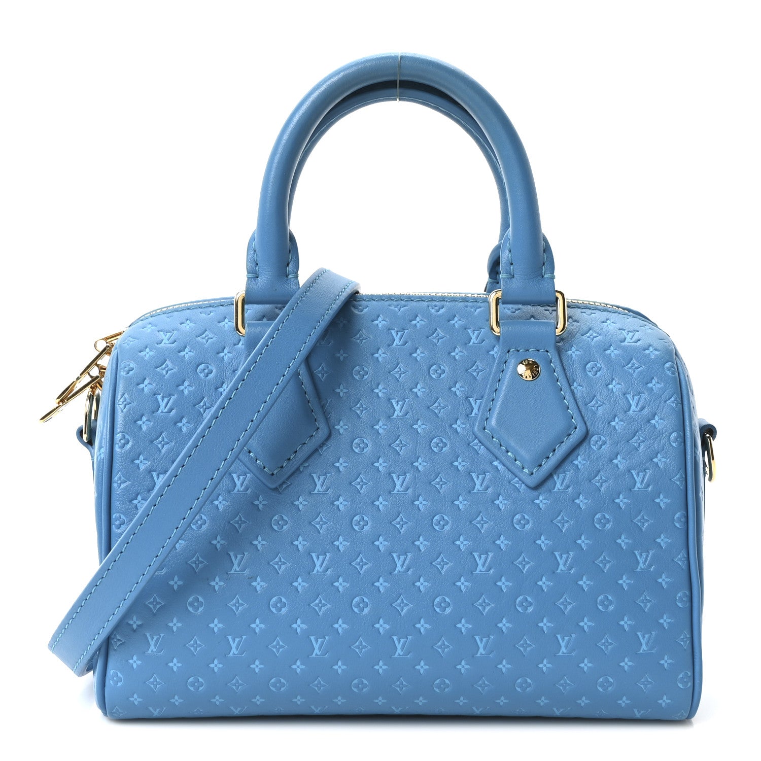 Louis Vuitton Calfskin Nanogram Embossed Speedy Bandouliere 20 Blue 1 of 8