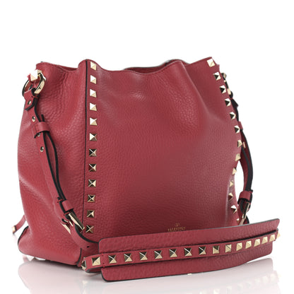 Valentino Garavani Grained Calfskin Rockstud Bucket Bag Red 3 of 9