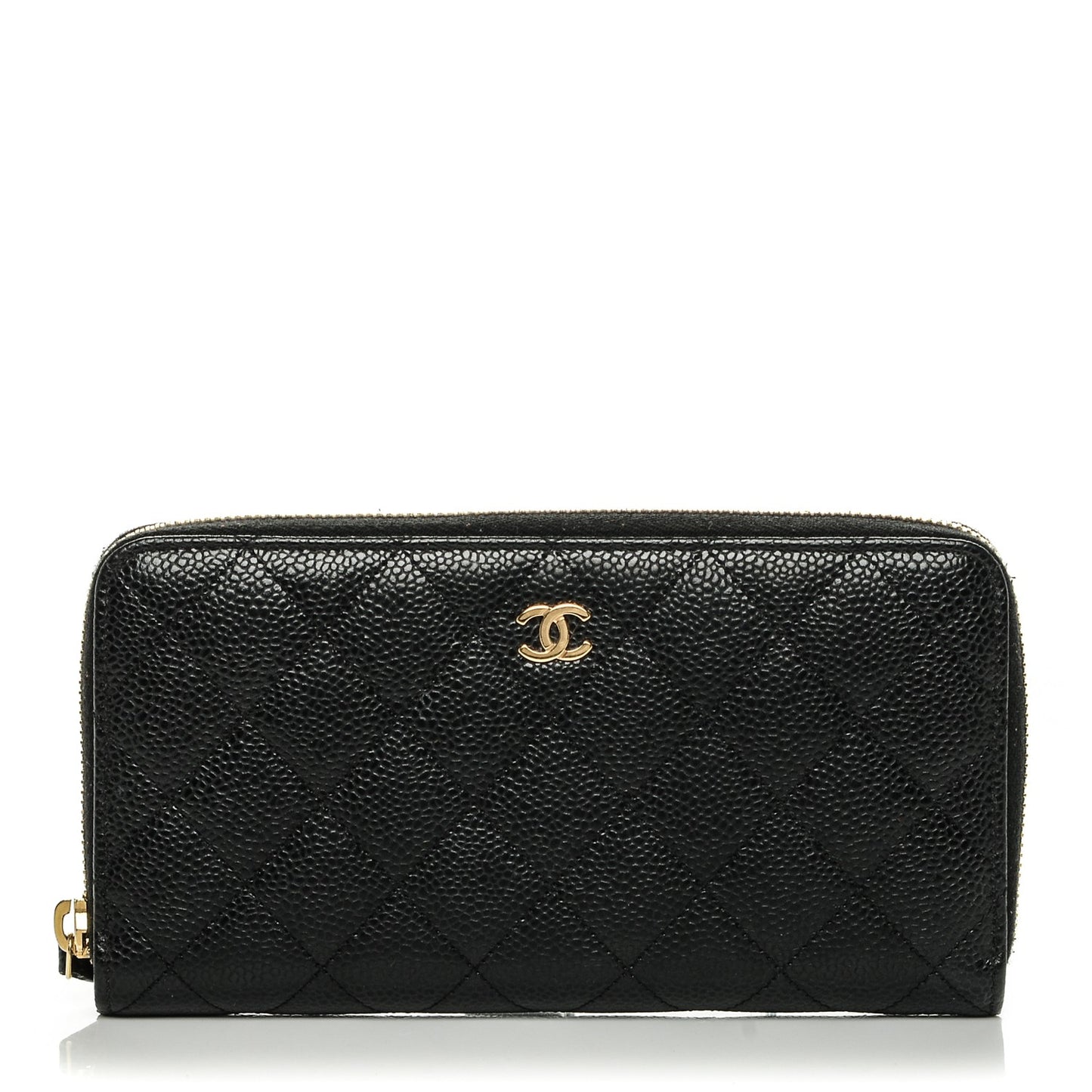Caviar Quilted Large Gusset Zip Around Wallet Black