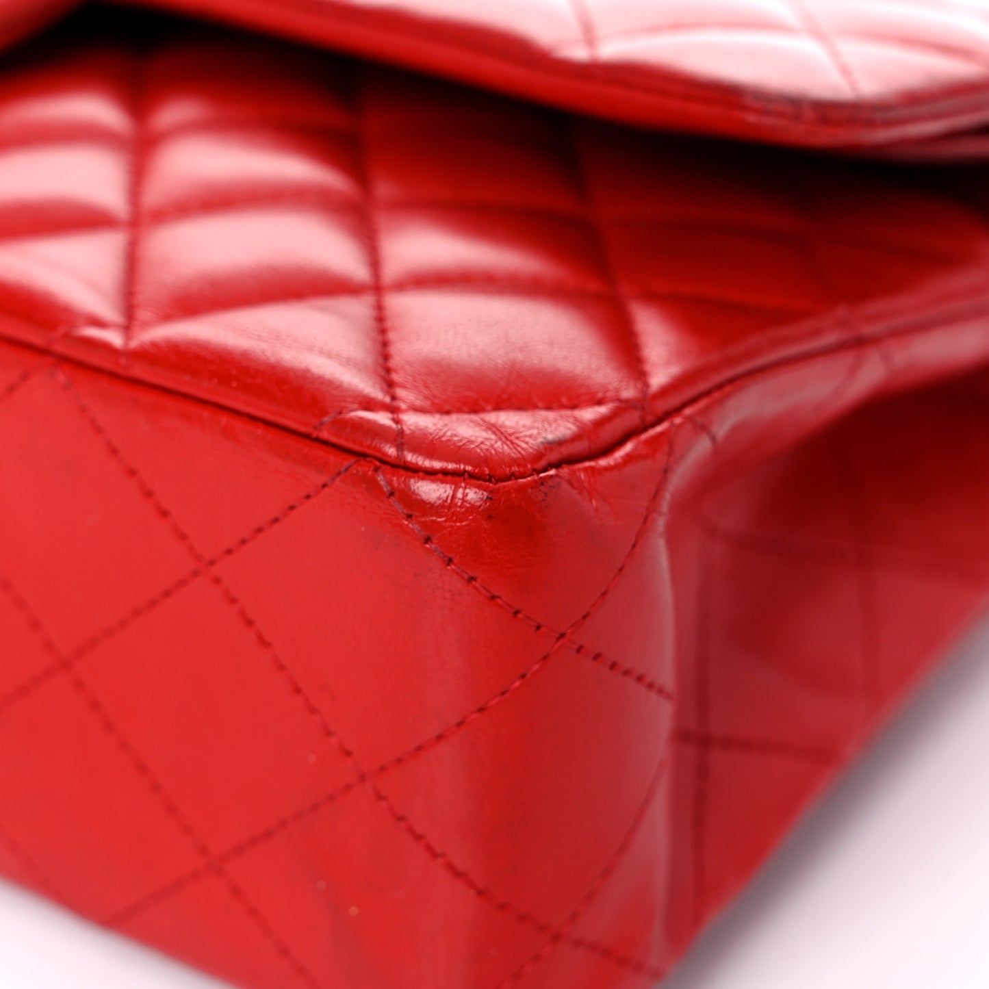 Lambskin Quilted Medium Double Flap Red