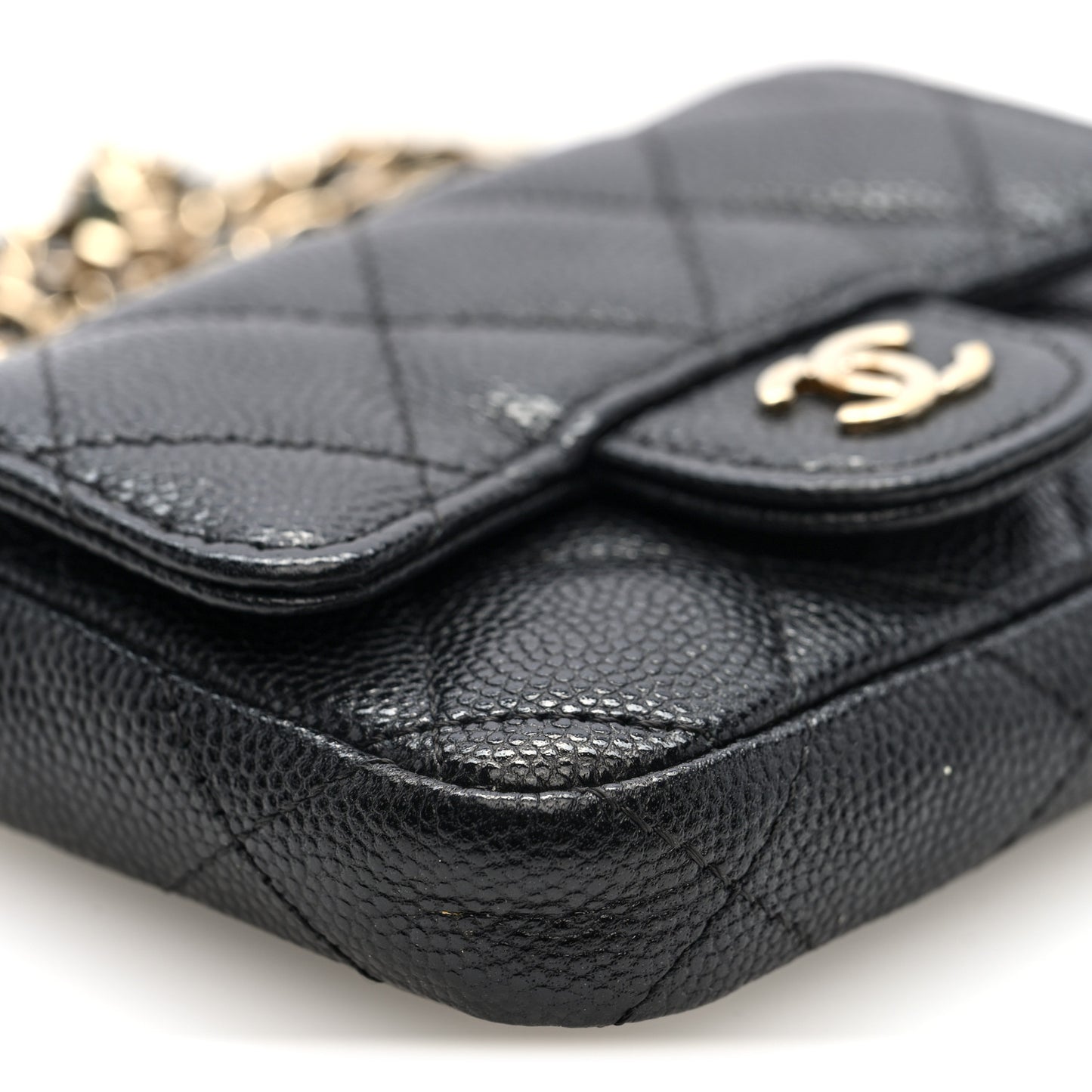Caviar Quilted Mini Chain Belt Bag Black