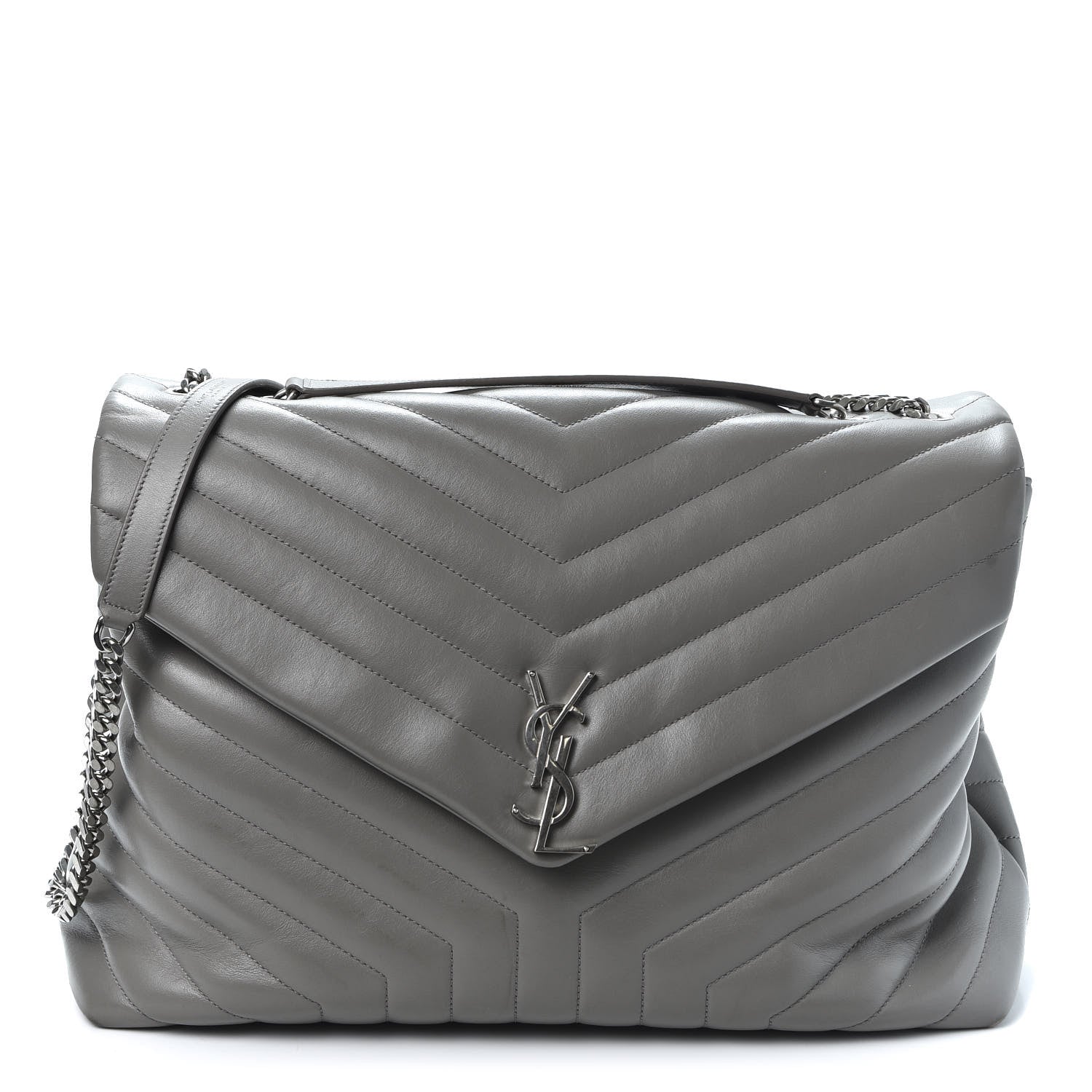 Saint Laurent Calfskin Y Quilted Monogram Large Loulou Chain Satchel Earth 1 of 15