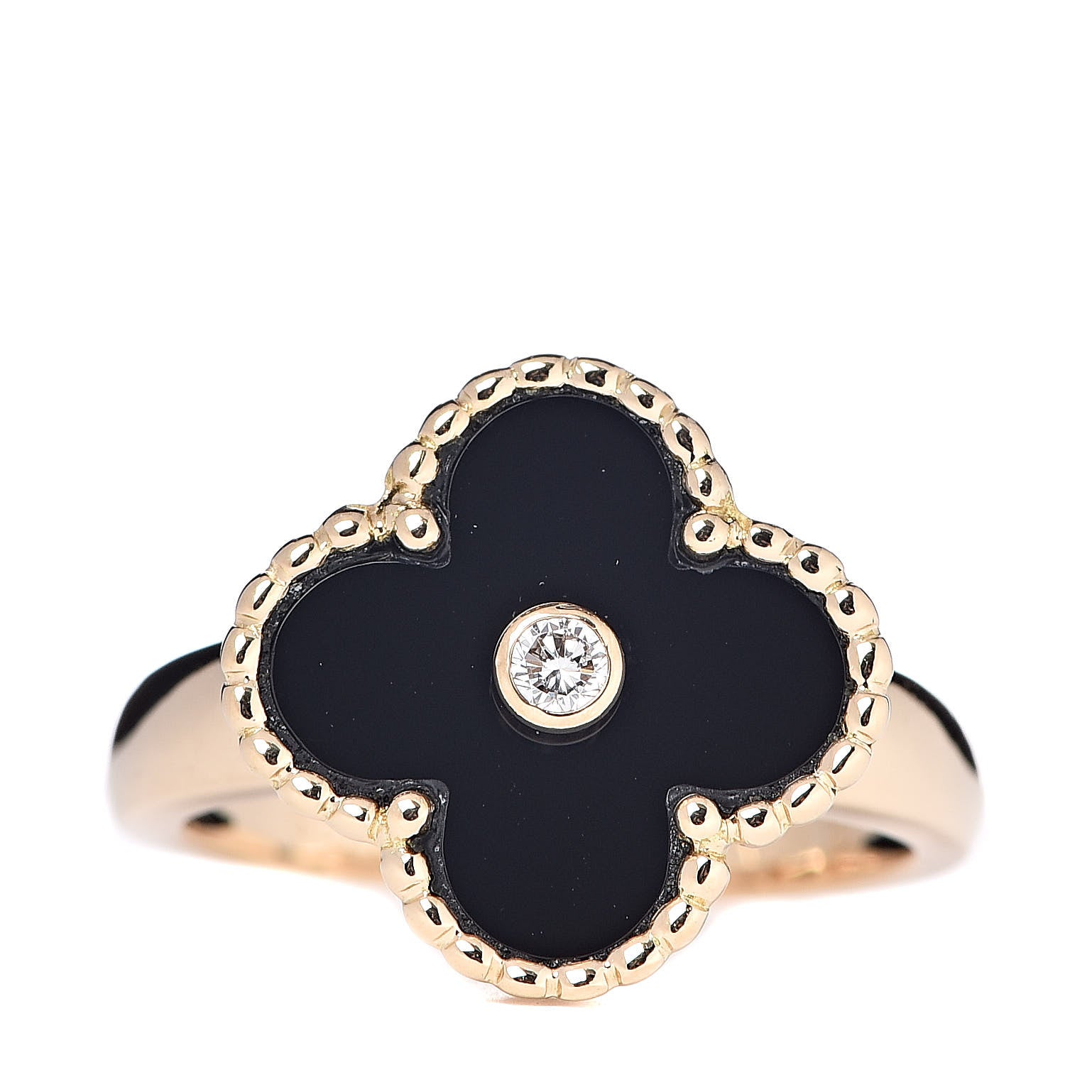Van Cleef & Arpels 18K Yellow Gold Black Onyx Diamond Vintage Alhambra Ring 51 5.75 1 of 6
