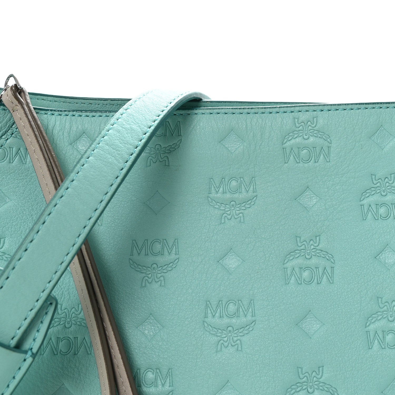 MCM Calfskin Ottomar Monogram Medium Klara Hobo Pool Blue 7 of 9