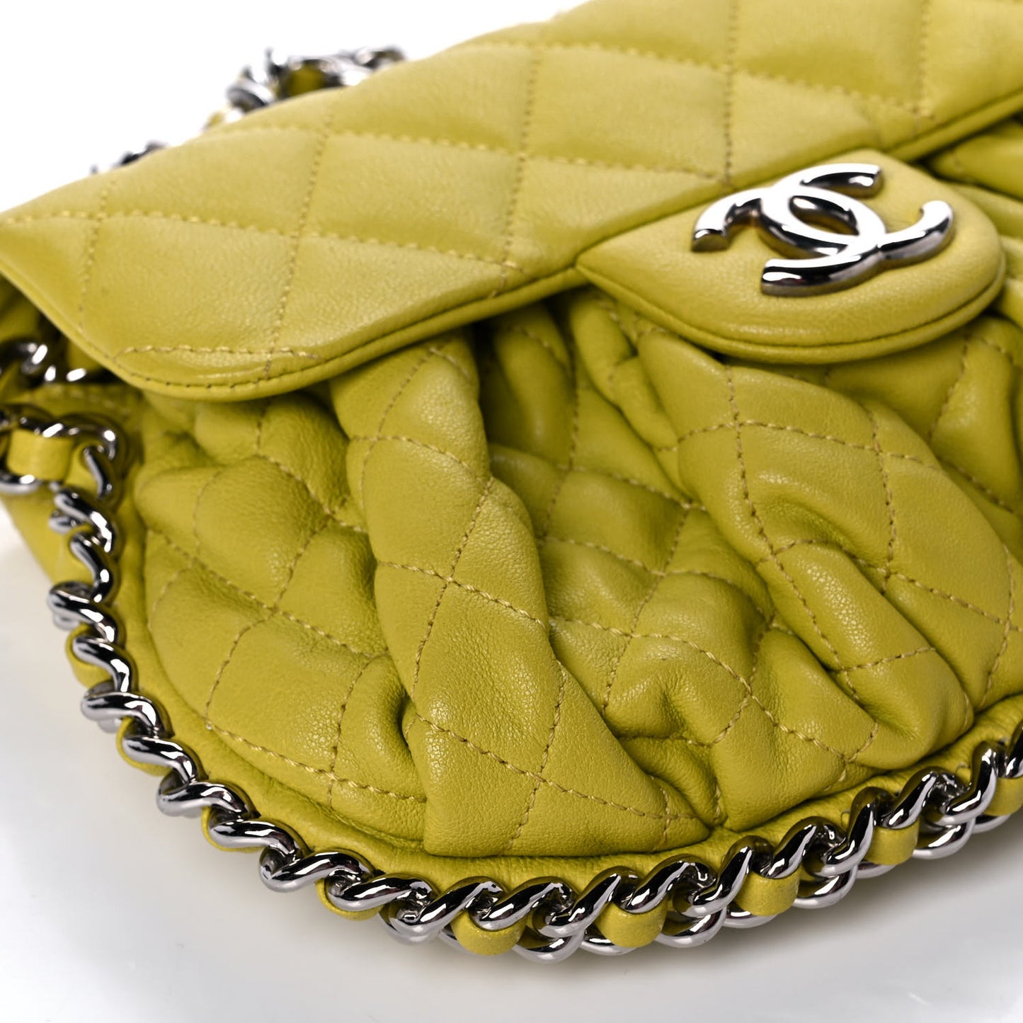 Washed Lambskin Quilted Mini Chain Around Flap Yellow