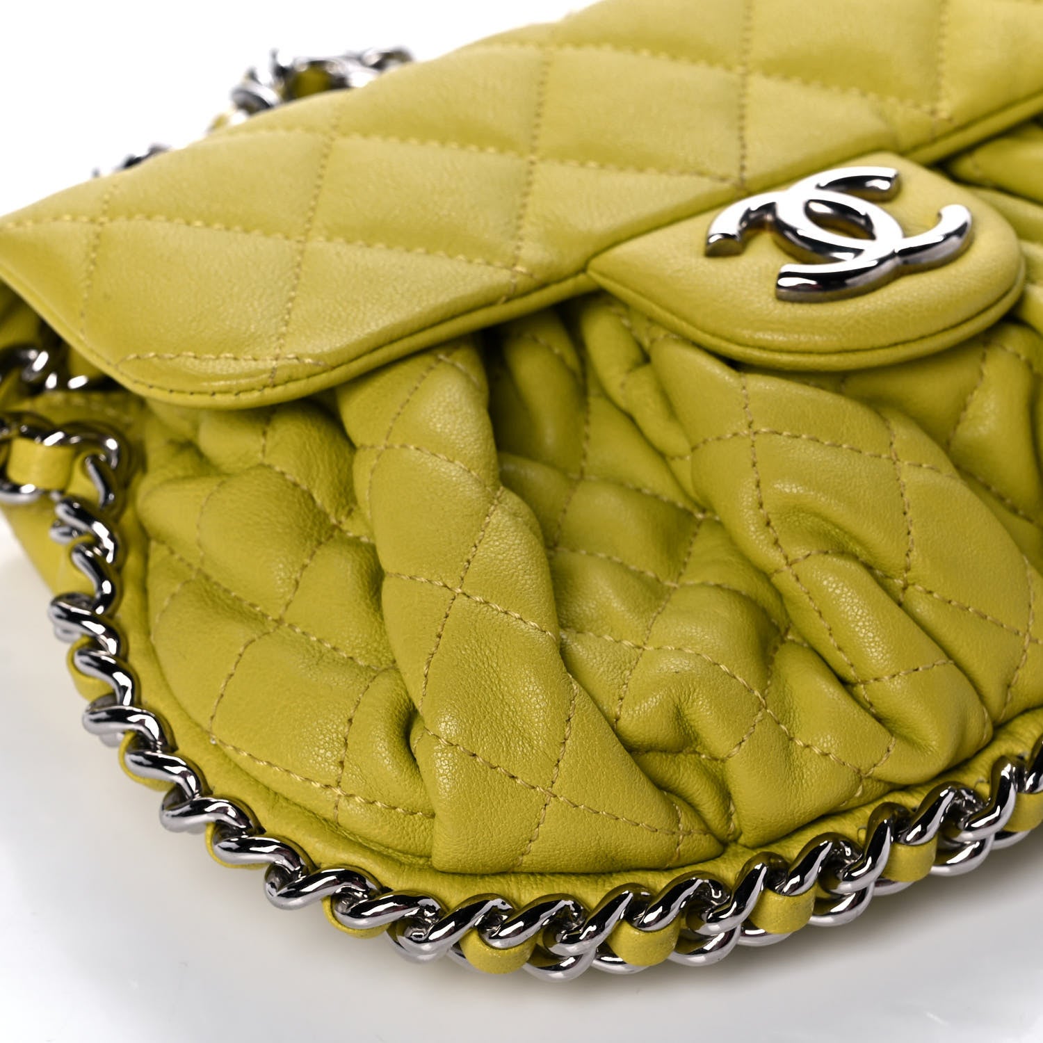 Chanel Washed Lambskin Quilted Mini Chain Around Flap Yellow 9 of 11