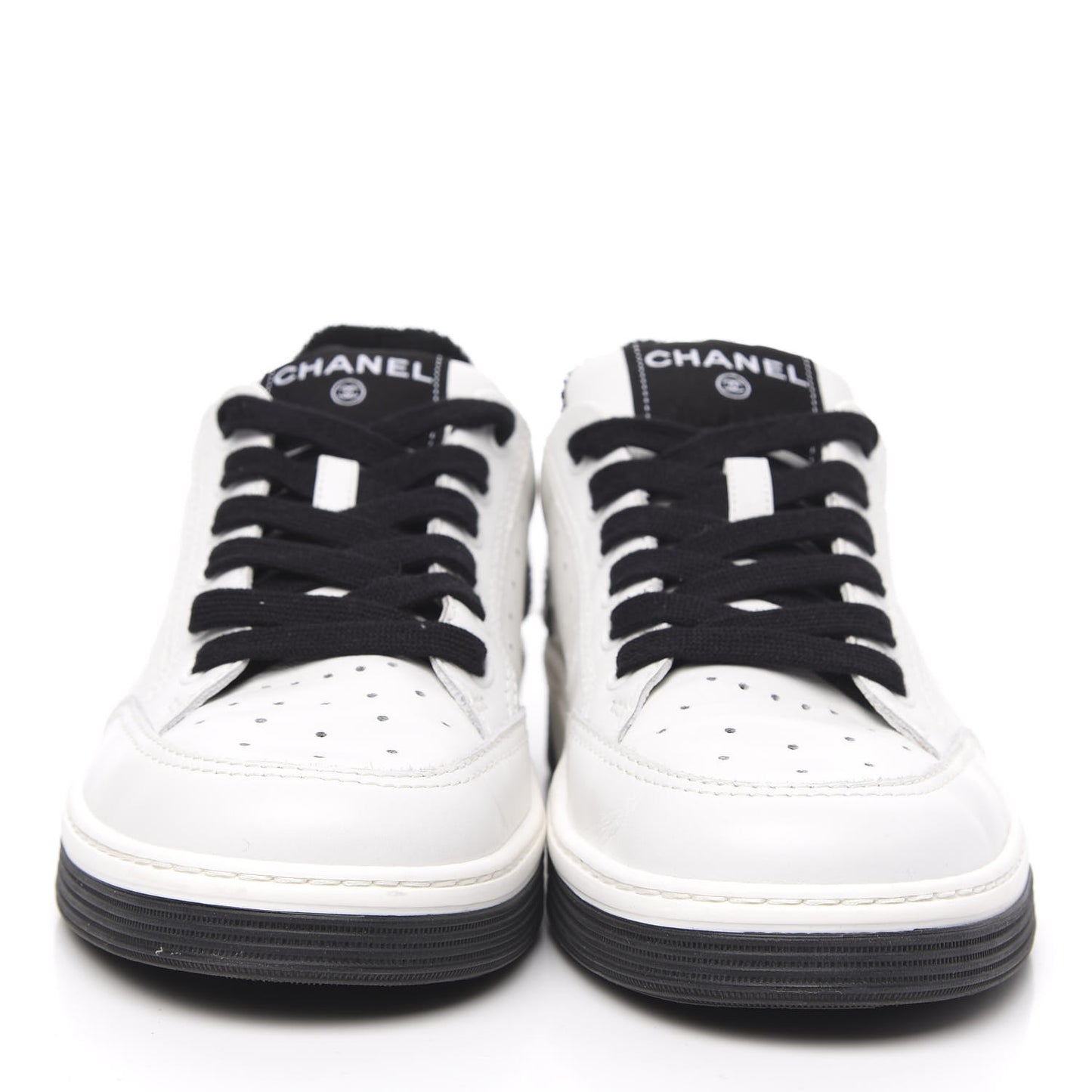 Calfskin Womens Logo Sneakers 40 Black White