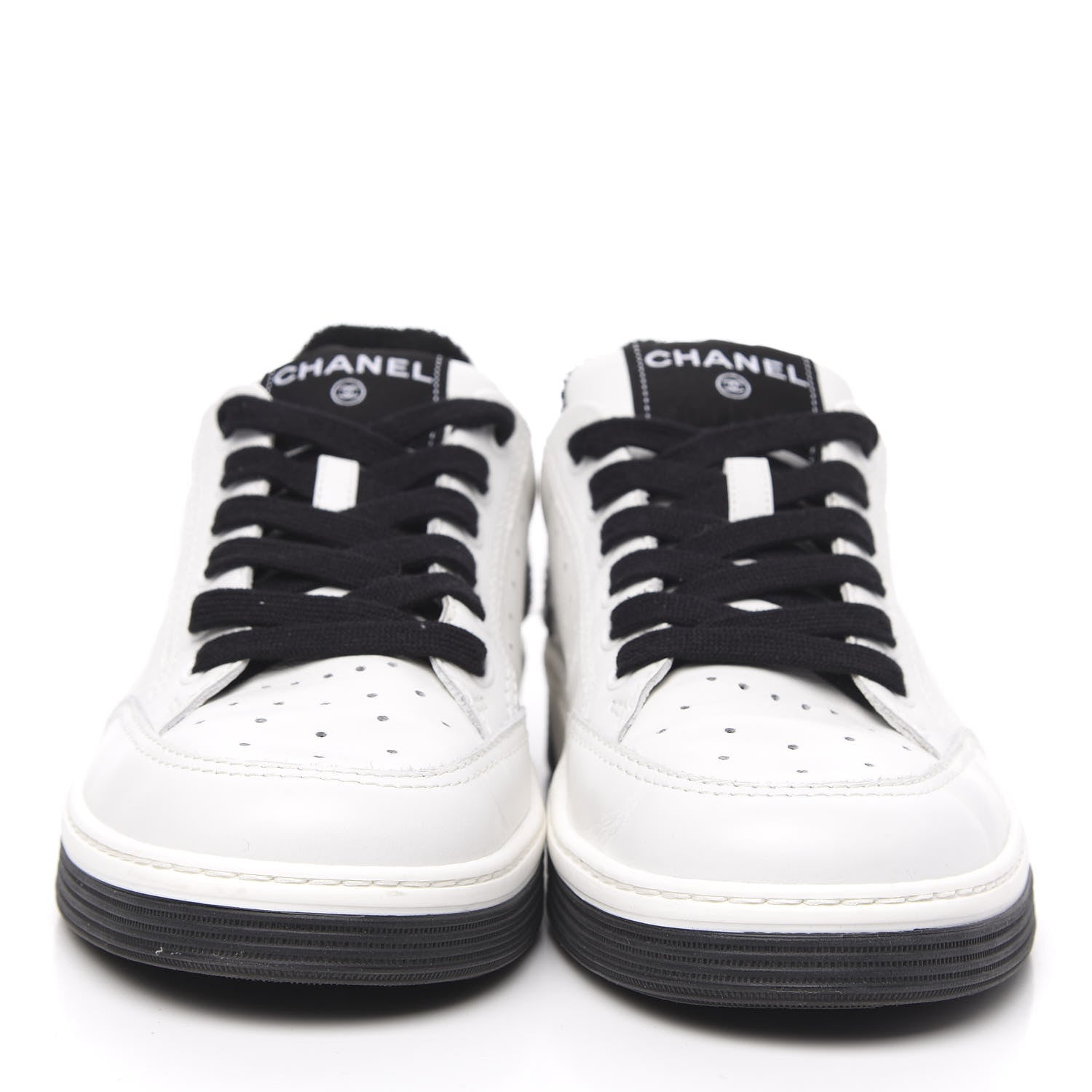 Chanel Calfskin Womens Logo Sneakers 40 Black White 2 of 8