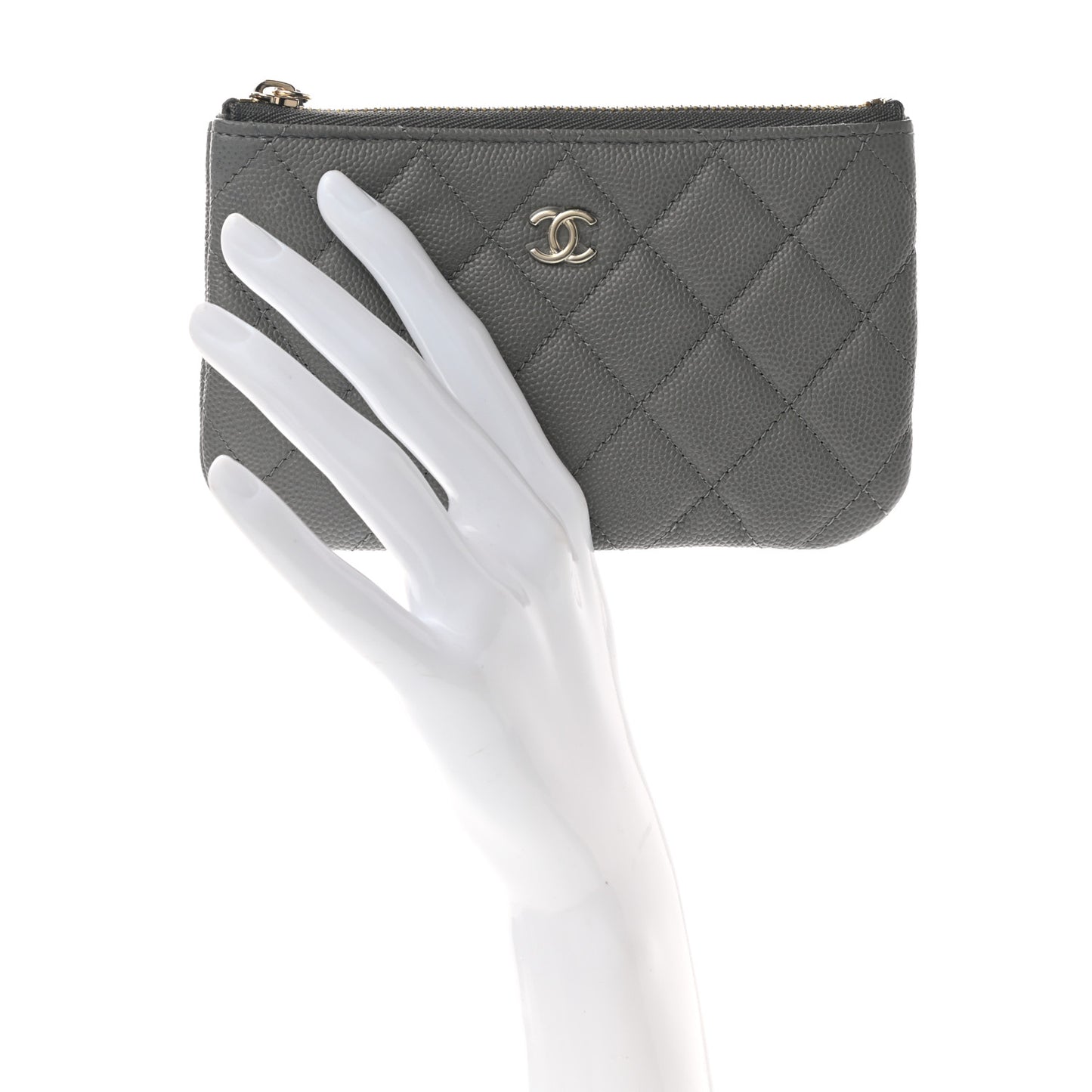 Caviar Quilted Small Cosmetic Case Grey