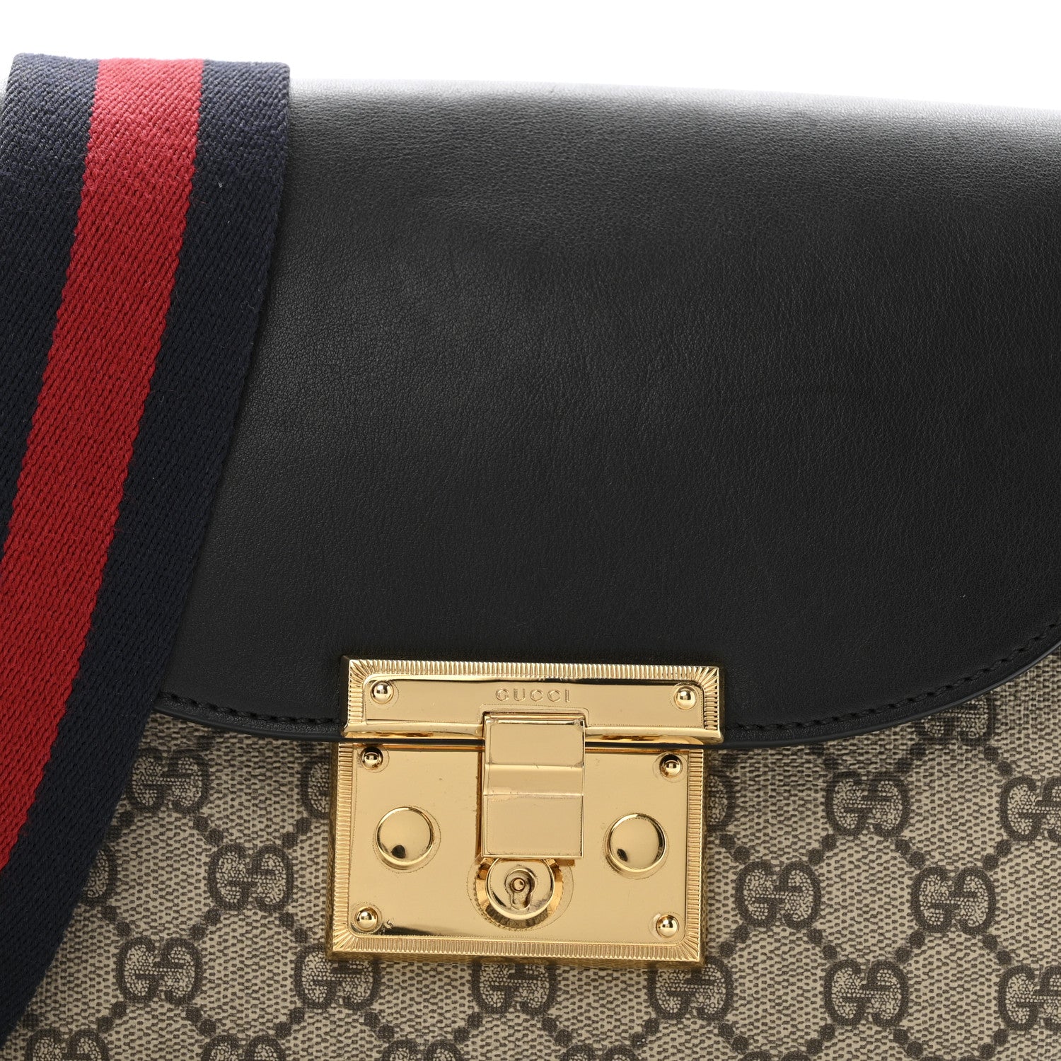 Gucci GG Supreme Monogram Web Medium Padlock Messenger Shoulder Bag Black 8 of 15