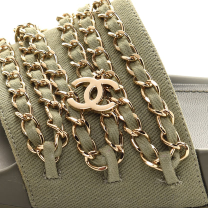 Chanel Canvas Chain Flat Sandals 36 Khaki 10 of 11