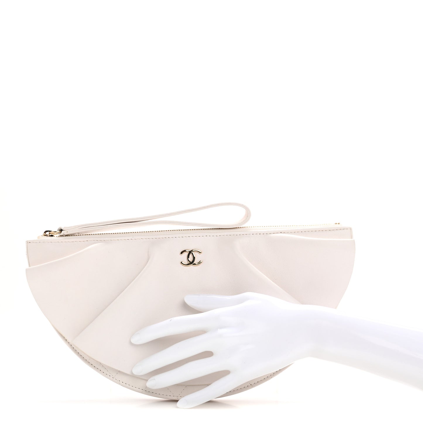 Lambskin Quilted Wave Clutch White