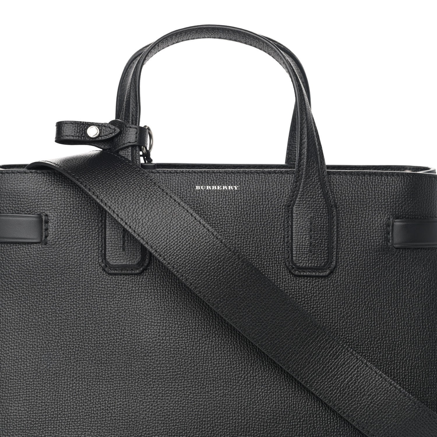 Burberry Grainy Calfskin Vintage Check Medium Banner Tote Black 10 of 16