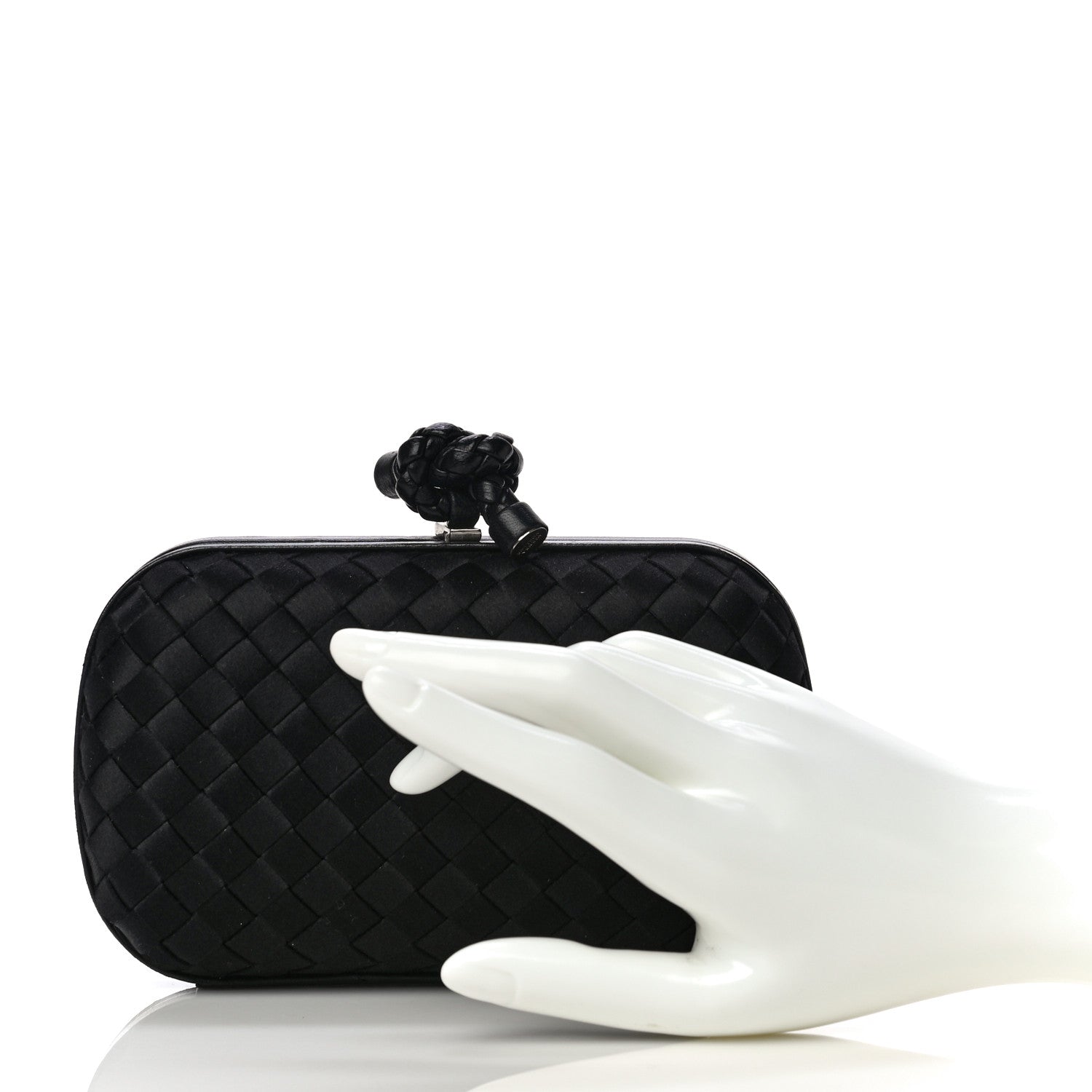 Bottega Veneta Satin Intreccio Impero Knot Clutch Black 2 of 9