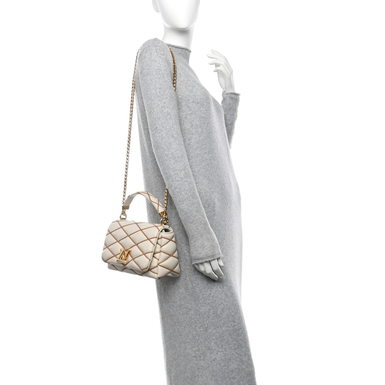Louis Vuitton Lambskin Malletage GO-14 MM Creme Noisette 2 of 11