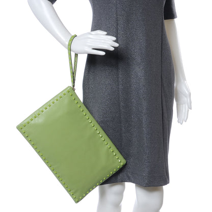 Valentino Garavani Vitello Monochrome Large Rockstud Zip Wristlet Pouch Pop Apple 2 of 7