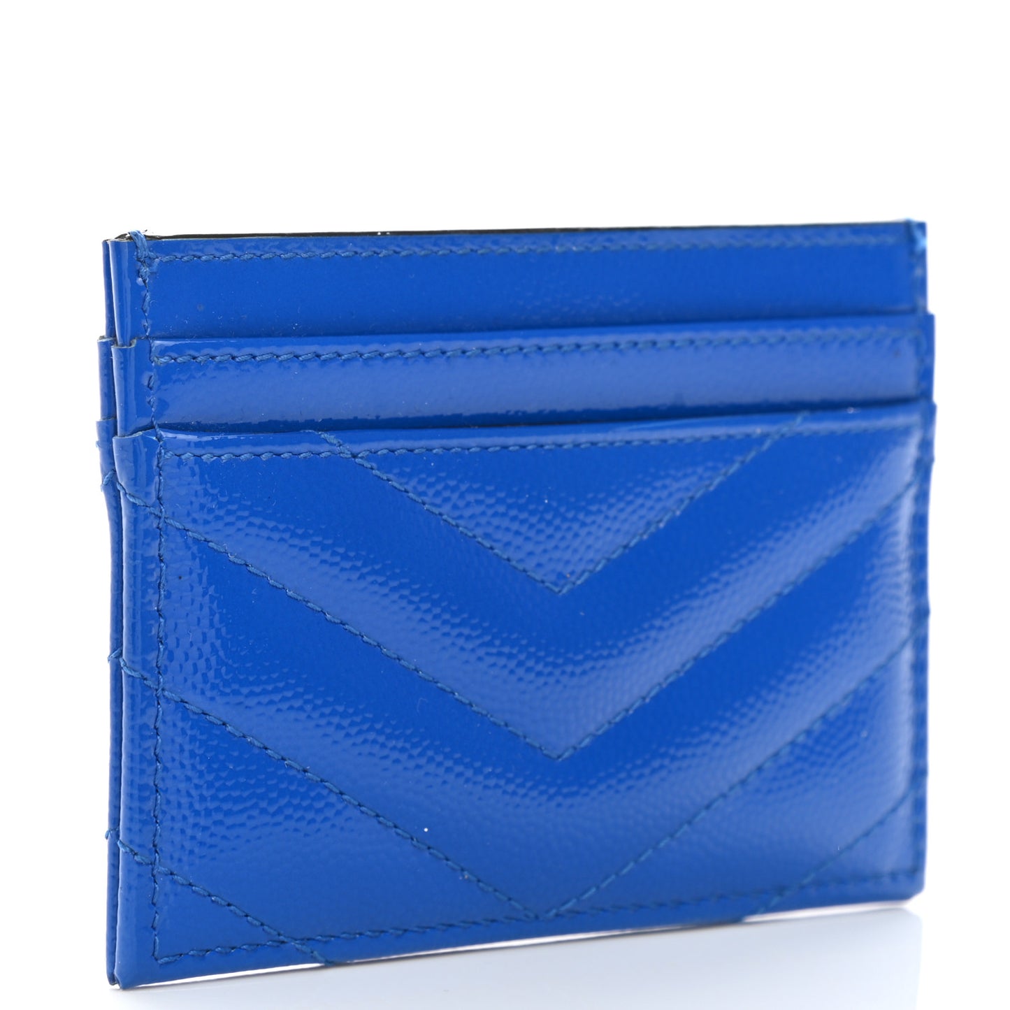 Patent Grain De Poudre Matelasse Monogram Credit Card Case Blue Majorelle