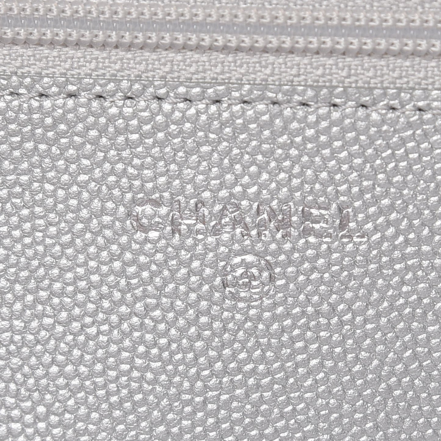 Metallic Caviar Chevron Quilted Vintage Mademoiselle Wallet On Chain WOC Silver
