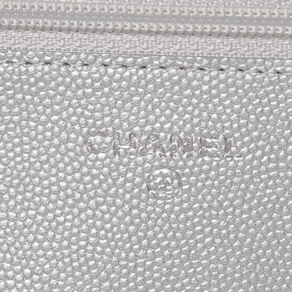 Chanel Metallic Caviar Chevron Quilted Vintage Mademoiselle Wallet On Chain WOC Silver 6 of 9