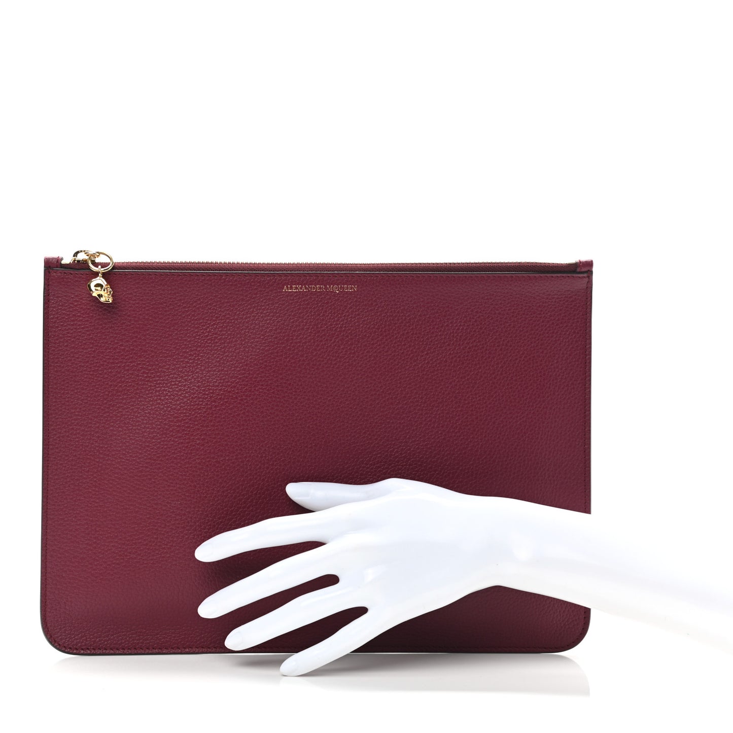 Calfskin Skull Zip Pouch Red