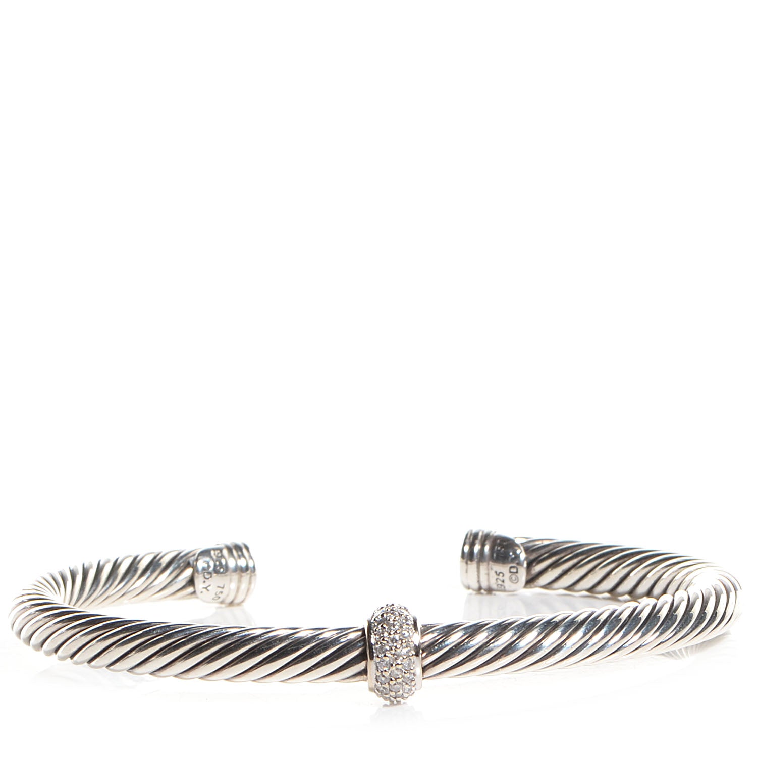 David Yurman Sterling Silver Diamond 5mm Cable Classics Single Station Bracelet 1 of 5
