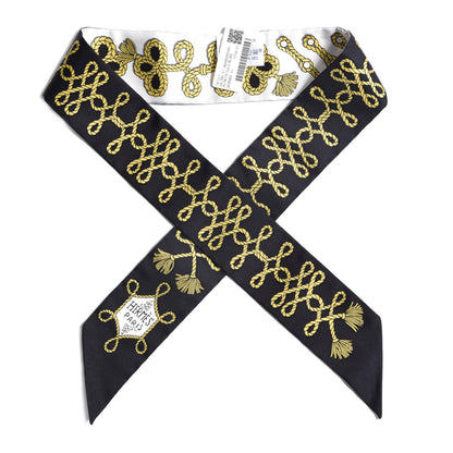 Hermes Silk Galons Et Brandebourg Twilly Black Gold White 1 of 5