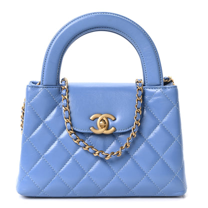 Chanel Shiny Aged Calfskin Quilted Nano Kelly Shopper Blue Blue 1 of 10