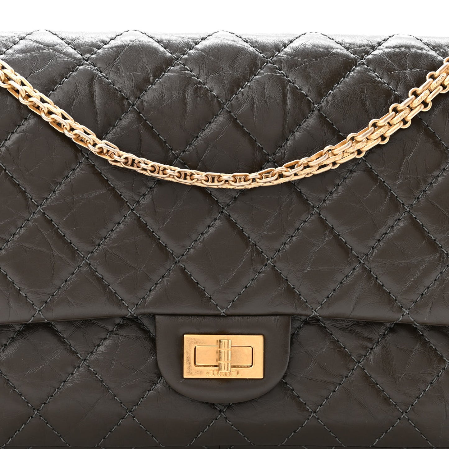 Aged Calfskin Quilted 2.55 Reissue 226 Flap Dark Khaki