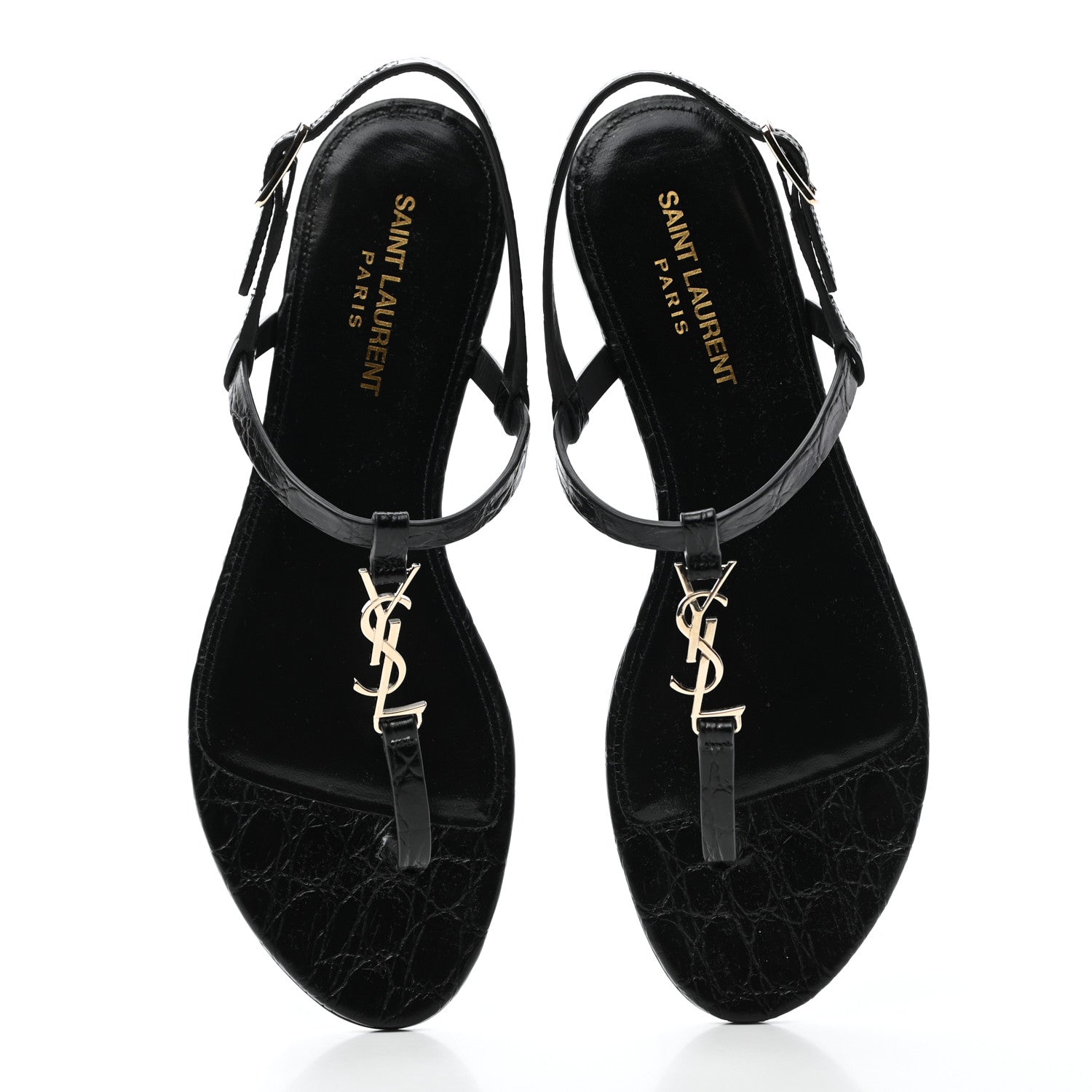 Saint Laurent Patent Calfskin Cassandra Monogram Sandals 37.5 Black 5 of 9